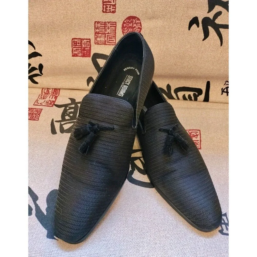 EUC! Stacy Adams 'Tazewell' Black Slip-On Textile Patterned Upper w/Tassle. 12M